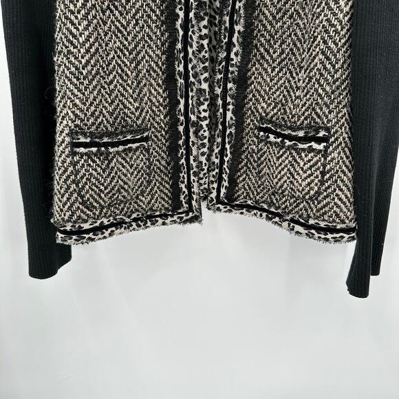 Chico’s Herringbone Tweed Wool Blend Blazer Jacket with Leopard Trim // S - Picture 6 of 12